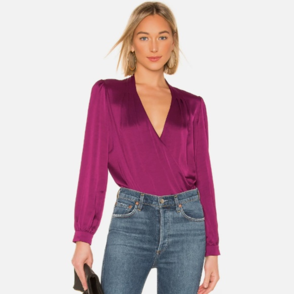 NWT Express Womens XL Suplice Bodysuit Long Sleeve Purple V Neck Top Faux Wrap - Picture 1 of 6